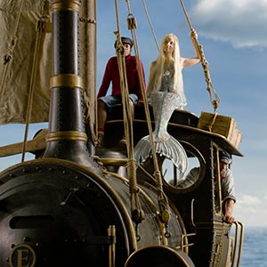 Jim Knopf und die Meerjungfrau schippern mit Lukas auf der Lok Emma über das Meer