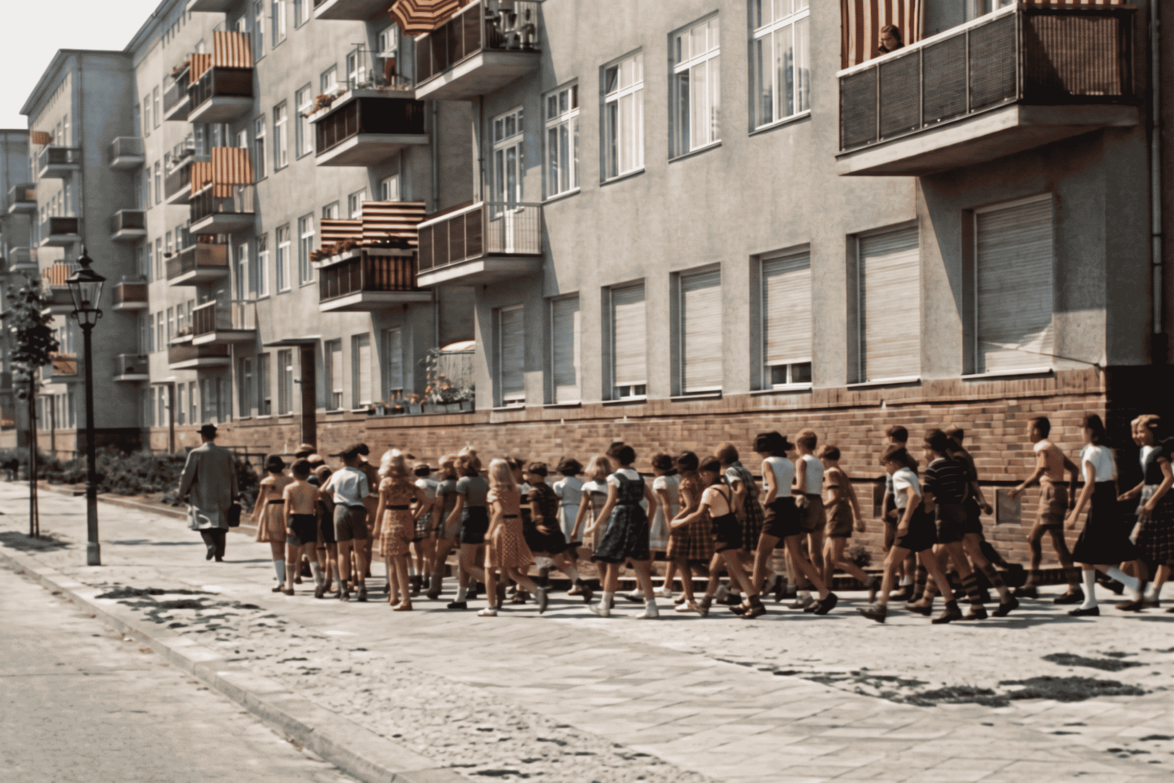 Eine Gruppe von Kindern verfolgt Herrn Grundeis