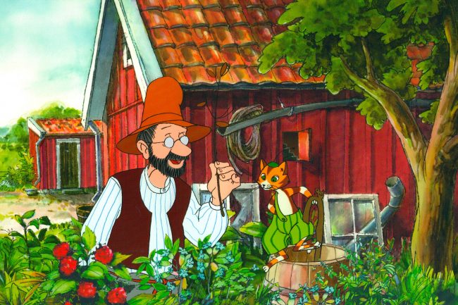 Pettersson und Findus sehen sich im Garten um