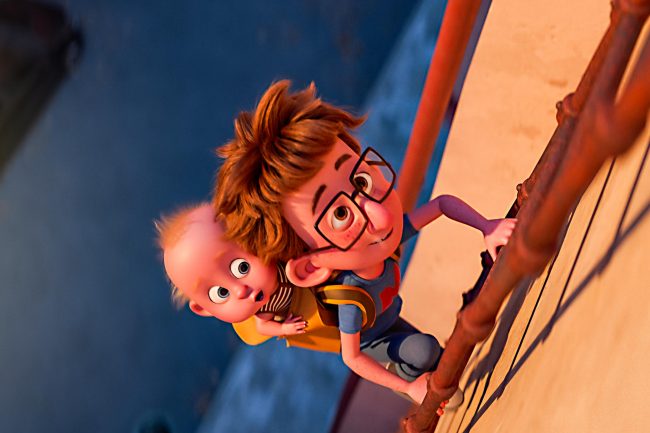 Willy klettert mit Charlie eine Leiter hoch