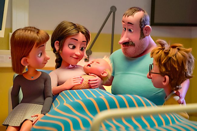 Die Familie im Krankenhaus, Charlie ist geboren und liegt bei der Mutter im Bett